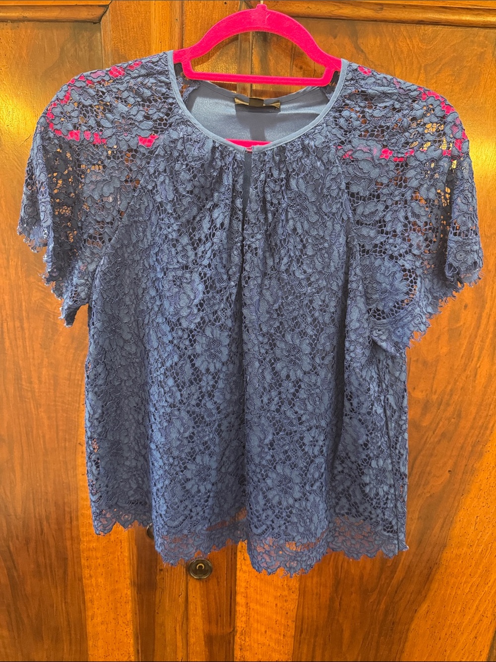 J. Crew Blue Lace Short-Sleeve Blouse